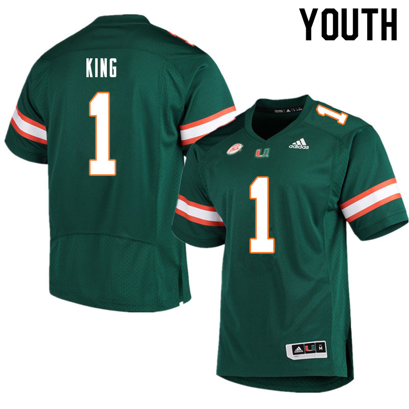 Youth #1 D'Eriq King Miami Hurricanes College Football Jerseys Sale-Green - Click Image to Close
